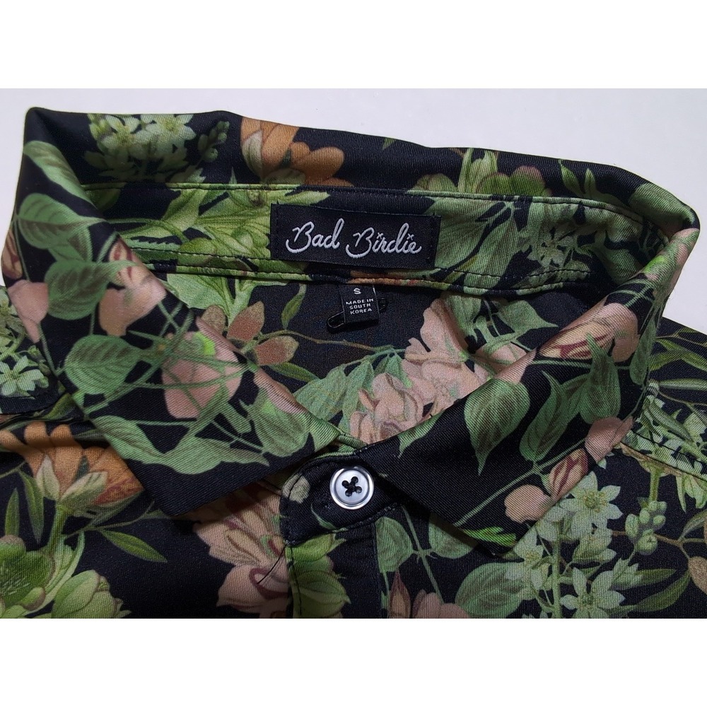 BAD BIRDIE Men's Short Sleeve Polo Shirt Randy's Moss Green Pink Floral Small S - Picture 2 of 9